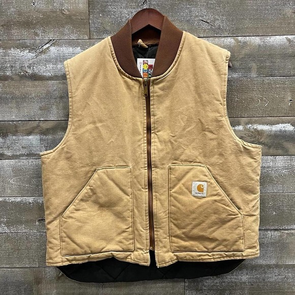 Vintage Carhartt Casual Zip Up Vest Jacket Tan Mens 2XL - Picture 1 of 5